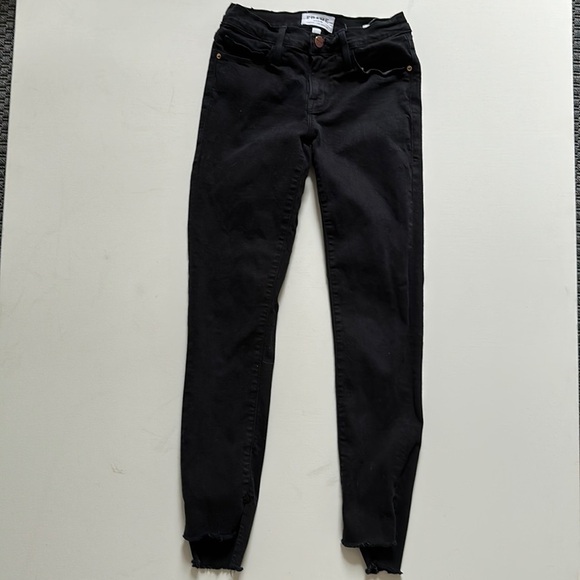 FRAME Le Skinny de Jeanne black jeans with raw jagged hems size 24 - Picture 3 of 11